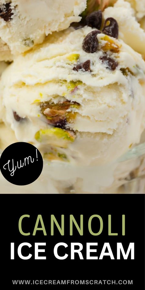 Cannoli Ice Cream Recipe, Ice Cream Flavor Ideas, Italian Ice Cream Recipe, Gourmet Ice Cream Recipes, Cannoli Ice Cream, Spumoni Ice Cream, Cookbook Inspiration, Gelato Recipes, Homemade Gelato