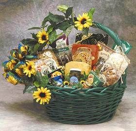 Sunflower Treats Gift Basket Sunflower Treats, Mocha Truffles, White Cheddar Popcorn, Cheddar Popcorn, Honey Roasted Peanuts, Pretzel Twists, Mocha Chocolate, Gourmet Snacks, Butter Toffee