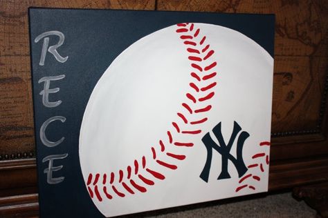 baseball canvas painting - Google Search Softball Signs, Frat Formal, Baseball Painting, Baseball Canvas, Baseball Crafts, Sports Painting, Baseball Room, Personalized Baseballs, Diamond Gift