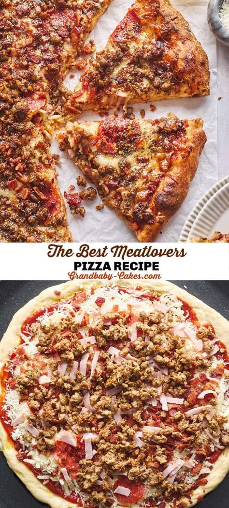 Meat Lovers Pizza All Meat Pizza, Essen, Homemade Pizza Sausage, All Meat Pizza Recipes, Meat Lovers Flatbread Pizza, Meat Lovers Pizza Recipe, Homemade Meat Lovers Pizza, Special Pizza Ideas, Italian Sausage Pizza Recipes