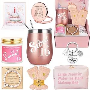 16 Birthday Gifts For Girls, Sweet 16 Gift Basket Ideas, 16 Birthday Gifts, 16th Birthday Gifts For Girls, Friends Female, 16 Gifts, Sweet 16 Birthday Gifts, 16th Birthday Decorations, Girl Gift Baskets