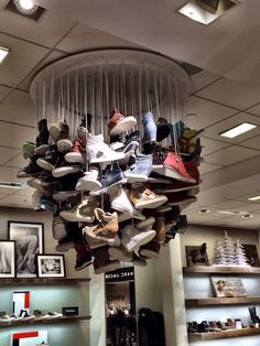 Image result for retail shoe display Shoe Chandelier, Display Visual Merchandising, Vitrine Design, Display Shoes, Shoe Store Design, Visual Merchandising Displays, Interior Vintage, Store Interiors, Retail Merchandising