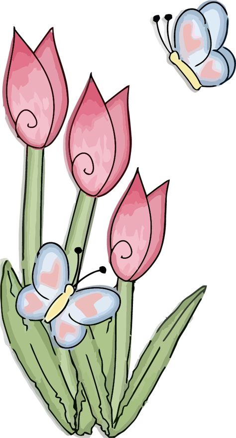 Flower Doodles, Tulip Clip Art, Butterfly On Flower, Flower Drawing Design, Pola Sulam, Spring Tulips, Trendy Flowers, Flower Clipart, Art Drawings For Kids