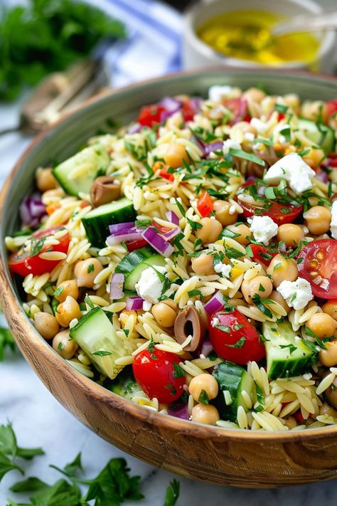 Mederteranian Orzo Salad, Greek Lemon Orzo Salad, Orzo Salad With Feta And Basil, Orzo Salad Greek, Greek Summer Salad, Orzo Mediterranean Salad Feta, Fresh Orzo Salad, Lemon Orzo Salad With Chicken, Giada Orzo Pasta Salad