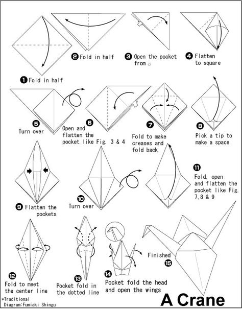 Origami Crane - How To Fold | Craft Passion - Free Pattern & Tutorial Origami Minecraft, Origami Crane Tutorial, Crane Origami, Vika Papper, Origami Diamond, Origami Swan, Origami Paper Crane, Tutorial Origami, Free Avatars