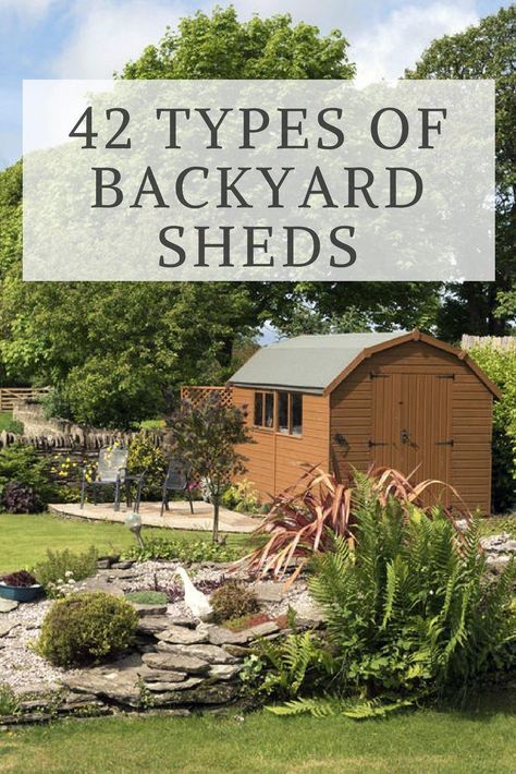 Discover the 42 different types of backyard sheds based on material, style, roof, foundation, purpose and features. This is your ultimate guide to backyard sheds and garden sheds. #shed #gardening #homestructure #backyardideas Amigurumi Patterns, Shed Conversion Ideas, Garden Renovation Ideas, Sheds Ideas Backyard, Shed Landscaping, Backyard Structures, Shed Plans 12x16, Shed Base, Material Style