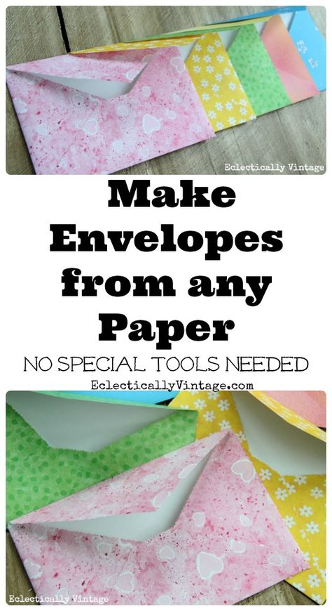 Homemade Envelopes From Scrapbook Paper, Construction Paper Envelope Diy, Diy Paper Envelopes Simple, Paper Envelopes Diy Easy, Handmade Wedding Cards Ideas Diy Simple, Diy Card Envelope, Folding Envelopes Diy, Diy Paper Cards, Envelope Making Ideas