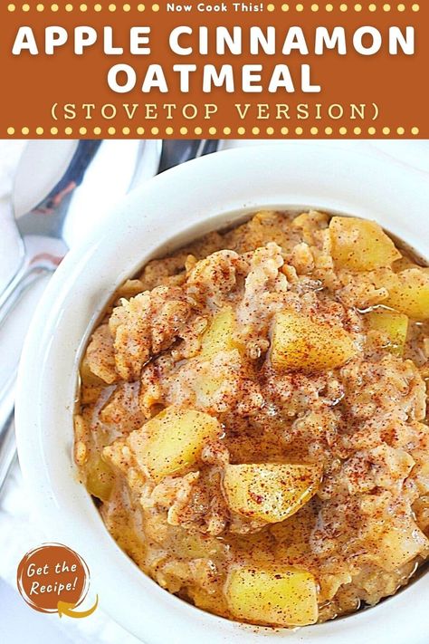 Apple Cinnamon Oatmeal (Stovetop) • Now Cook This! Yummy Oatmeal Recipes Healthy, Apple Cinnamon Crockpot Oatmeal, Apple Pecan Oatmeal, Healthy Breakfast Recipes Oatmeal, Fruit Oatmeal Recipes, Apple Cinnamon Oatmeal Stovetop, Apple Oatmeal Stovetop, Overnight Apple Oatmeal, Healthy Apple Oatmeal Recipes