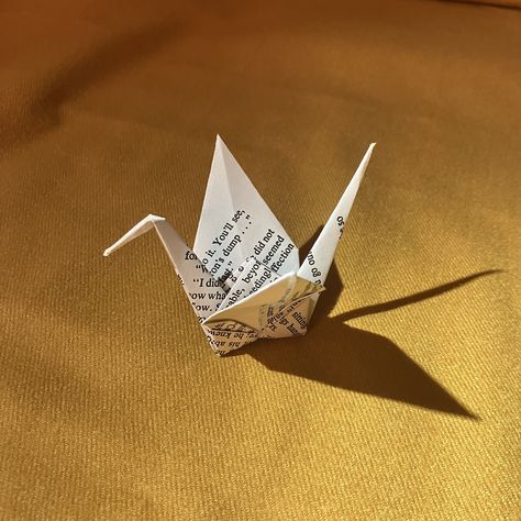 Origami Paper Cranes. Materials: Pages in a older book. Scale: Large Crane 3x3 inches (7.5 cm).  Small Crane 1.5x1.5 inches (3.5 cm). Ready made. Wedding, Celebration, Gift, Party, Anniversary. Origami Aesthetic, Origami Book, Sketch References, Origami Paper Crane, Paper Cranes, Bird Party, Japanese Origami, Origami Bird, Book Origami