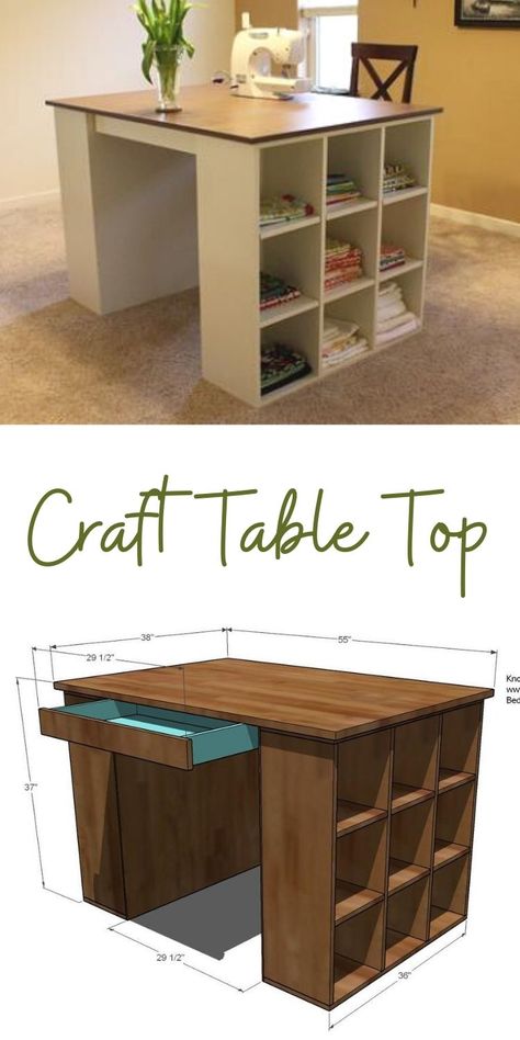 Craft Table With Storage Diy, Diy Large Craft Table, Tall Craft Table, Standing Craft Table, Craft Room Diy Ideas, Craft Room Organization Table, Diy Craft Table On A Budget, Craft Room Tables Work Stations, Diy Craft Table With Storage