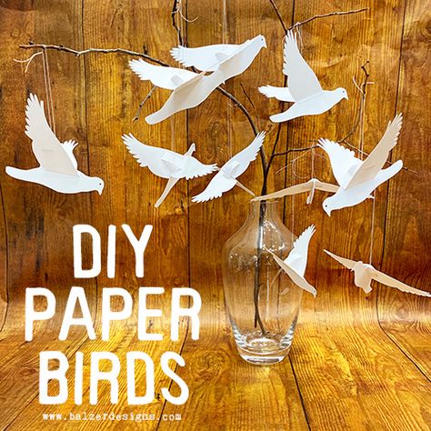 Birds Of A Feather Party Theme, Paper Bird Garland, Flying Paper Birds Diy, Paper Bird Decorations, Bird Wedding Decor, How To Make Paper Birds, How To Make Birds With Paper, Paper Birds Template, Bird Decorating Ideas