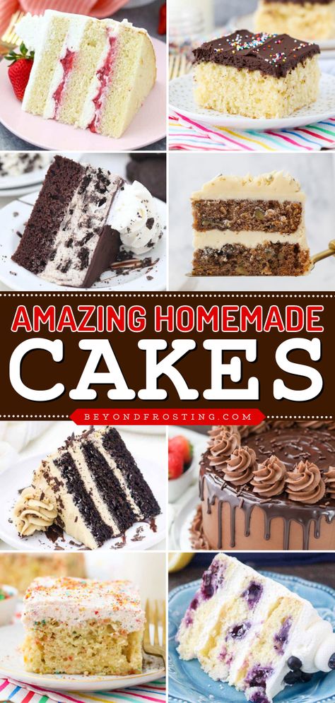 In the mood for sweet food? These different cake recipes are the desserts to make at home! Not only are they easy cakes from scratch, but they also feature the best cake flavors like vanilla, chocolate, peanut butter, Oreo, and more. Enjoy these amazing homemade cakes! Pie, Yummy Birthday Cake Recipes, Classic Cake Flavors, Birthday Cake For Women Recipes, Homemade Cakes Birthday, Best Cake Ever Recipe, Homemade Cake Icing Easy, Vanilla Cake Ideas Birthday, Homemade Cake Recipes From Scratch Birthdays