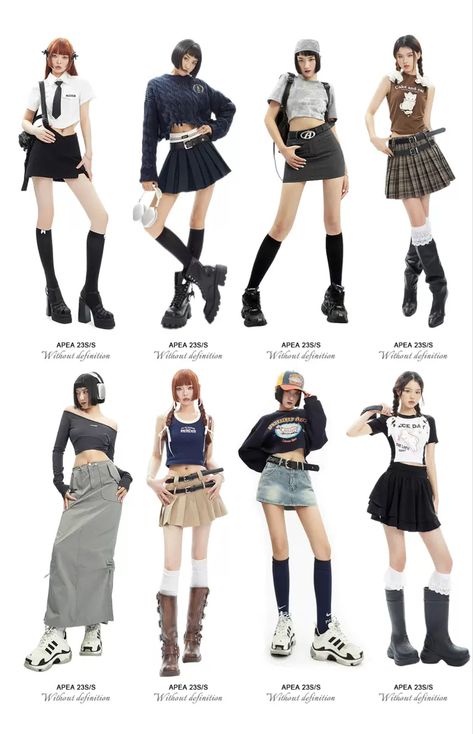 Y2k Fashion Outfits Street Styles, Y2k Outfits Heels, Skirt Acubi Fashion, Acubi Fashion Denim Skirt, Kpop Fashion Inspiration, Y2k Fashion Cute, Douyin Casual Outfits, Y2k Outfit With Skirt, Y2k Douyin Outfit