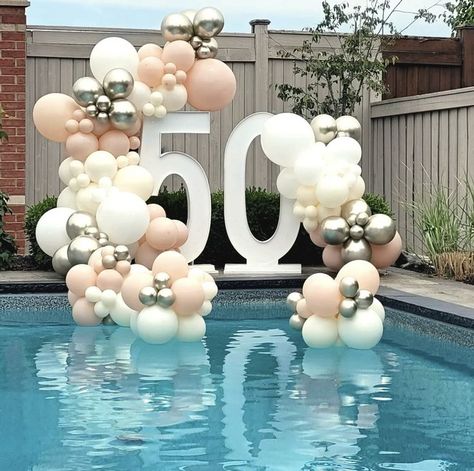 Nude Decor, 50th Birthday Gifts Diy, 50th Birthday Balloons, Birthday Pool Party, Bday Pics, 85th Birthday, Poolside Party, 50th Bday, Pool Party Decorations