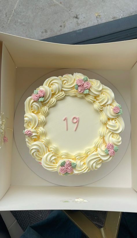 19th Birthday Ideas Simple, Aesthetic 19th Birthday Cakes, Cake Ideas For 19th Birthday Girl, 19 Year Old Birthday Cake Ideas, Nineteenth Birthday Cake, 19tg Birthday Cake, Circle Cakes Birthday, Bento Cake 19th Birthday, Birthday Cake For 19 Year Old Girl