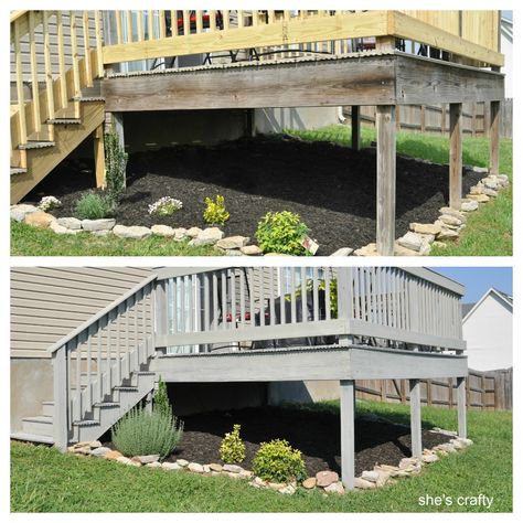 semi solid deck stain by Cabot in Fieldstone color Under Deck Landscaping, Diy Decks, Cottage Deck, Cabot Stain, Patio Under Decks, Deck Upgrade, Landscaping Around Deck, Dock Ideas, Outdoor Deck Decorating