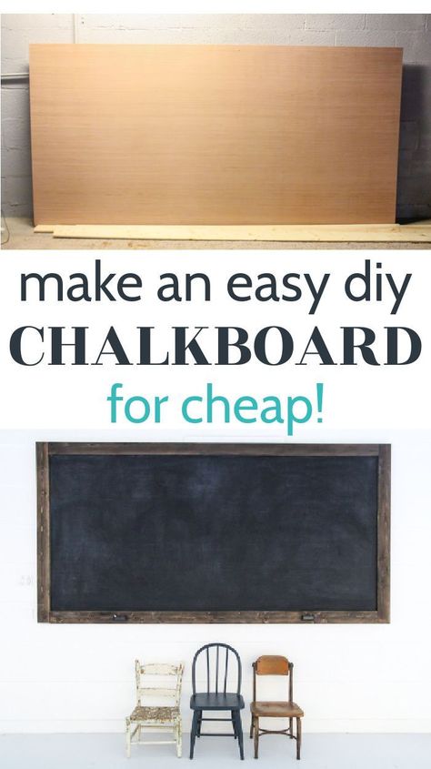 Chalkboard Wall Diy, Diy Chalkboard Frame, Large Framed Chalkboard, Chalkboard Wall Kitchen, Cheap Basement Ideas, Chalkboard Pictures, Homemade Chalkboard, Homeschool Room Decor, Chalkboard Wall Decor