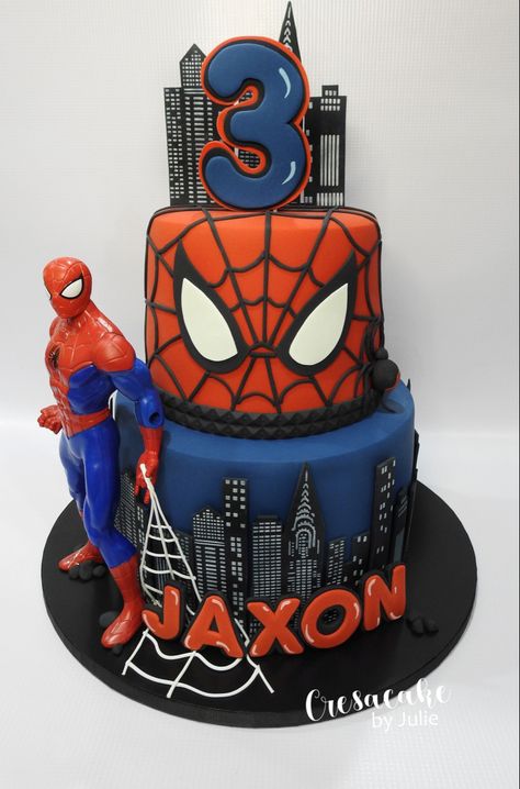 Spider Man Dinosaur Cake, Spider Man Birthday Cakes For Boys, Spiderman 3rd Birthday Cake, Spider Man Cakes For Boys, Spidey Birthday Cake, Spider Man Birthday Cake, Spidey Party, Spider Man Birthday, 4de Verjaardag