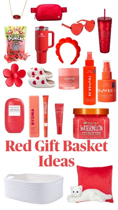 The perfect gift basket for a Swifty, who loves Taylor Swift’s album, red Red Gift Basket, Homade Christmas Gifts, College Gift Baskets, Girly Christmas Gifts, Watermelon Gift, Making A Gift Basket, Easy Birthday Gifts, Perfect Gift Basket, Red Basket