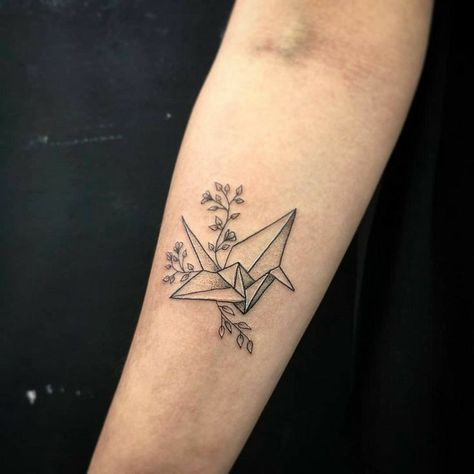 Paper Crane Tattoo Design, Paper Crane Tattoo Meaning, Paper Crane Tattoos, Paper Crane Tattoo Minimalist, Manacled Tattoo, Origami Tattoo Ideas, Origami Tattoos, Origami Crane Tattoo, Paper Crane Tattoo