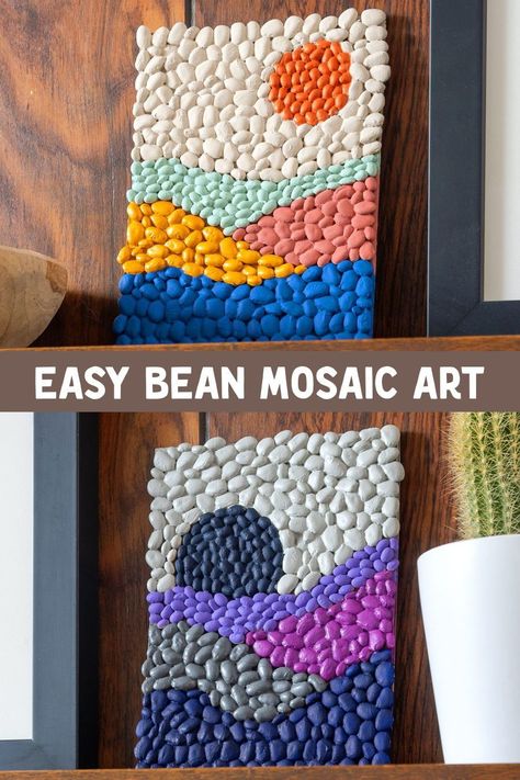 Seed Art Mosaic, Mosaic Patterns Easy, Bean Mosaic Art Ideas, Beans Art Projects, Visual Art Ideas Projects, Homeschool Art Class Ideas, Arts And Crafts For Seniors Activities, Diy School Projects, Canada Day Crafts For Seniors