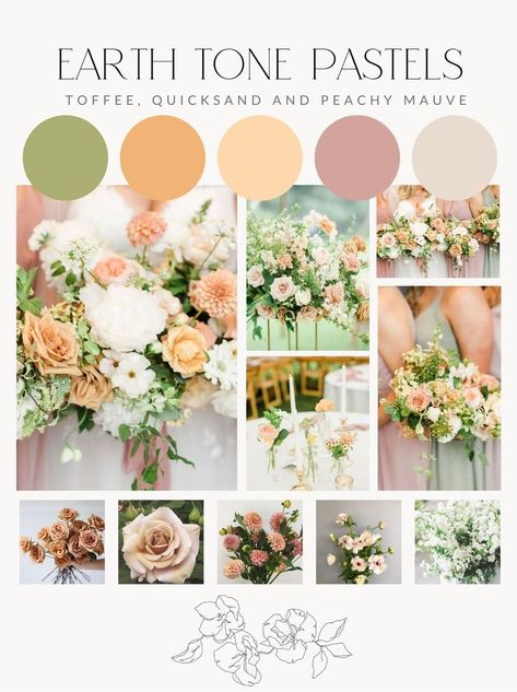 Desert Pastel Wedding Colors, Spring Boho Wedding Color Palette, Muted Hues Wedding, Wedding Theme Colors Spring 2023, Wedding Color Schemes Garden, Pink Peach Color Palette Wedding, Spring Neutral Color Palette Wedding, Wedding Pallete Colors Summer, Peach Mauve Wedding