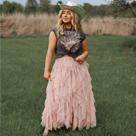 Brand New. An Elegant Blush Pink Colored Midi Skirt With Voluminous Shift Material With Ruffle Detailing, An Elastic Waistband, And A Tiered Silhouette That Falls Into A Full Mid-Calf Cascade. Waist: S 24” M 26” L ”30” Photos Are Our Own And Display The Exact Item You Will Receive. Cart With Confidence! Wedding Guest Skirt Special Ocassion Spring Summer Vacation Outfit Cruise Resort Clothing Boho Cowgirl Fashion Fairy Cottage Clothing Tulle Maxi Skirt Long Skirt Princess Bodice Fairytale Cottage Tulle Skirt Western Outfit, Pink Lace Skirt Outfit, Country Couture Outfit, Blush Pink Skirt Outfit, Fall Outdoor Wedding Guest Outfit, Wedding Shower Outfits For Guest, September Family Pictures Outfits, Tulle Maxi Skirt Outfit, Pink Tulle Skirt Outfit