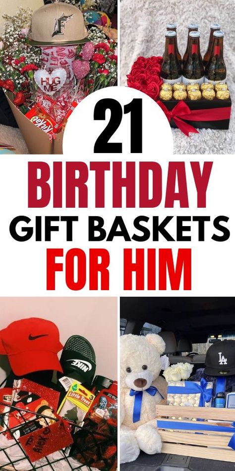 Birthday Gift Baskets For Him, Diy Birthday Basket, Birthday Baskets For Boyfriend, Valentines Basket For Him, 21st Birthday Gift Baskets, 21st Birthday Gifts For Guys, 21st Birthday Gifts For Boyfriend, Diy 21st Birthday Gifts, Valentines Baskets For Him