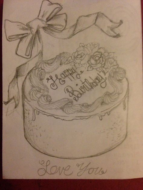 Birthday cake drawing from the back of the card that I draw for my sister's birthday card! What To Draw For Moms Birthday, Birthday Drawing Ideas For Grandma, Birthday Drawings For Sister, What To Draw For Your Best Friends Birthday, Easy Drawings For Birthdays, Happy Birthday Cards Calligraphy, Cute Doodles For Friends, Happy Birthday Drawings For Mom, Birthday Sketches Pencil