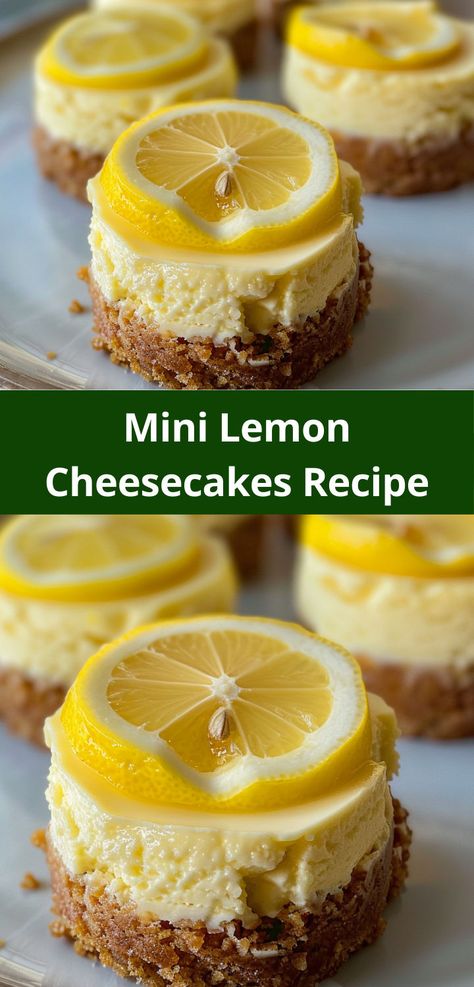 Easy Mini Lemon Cheesecakes recipe with creamy lemon filling. Texture, Lemon Cheesecakes, Mini Lemon Cheesecakes, Lemon Filling, Lemon Flavor, Lemon Cheesecake, Creamy Texture, Cheesecake, Lemon