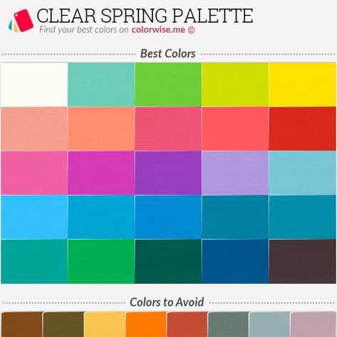 Best and worst Clear Spring colors. Bright Spring Worst Colors, Clear Spring Outfits Fashion Looks, Clear Spring Capsule Wardrobe, Clear Spring Color Palette Outfit, Clear Spring Outfits, Clear Spring Color Palette, Bright Spring Outfits, Clear Spring Palette, Warm Spring Color Palette