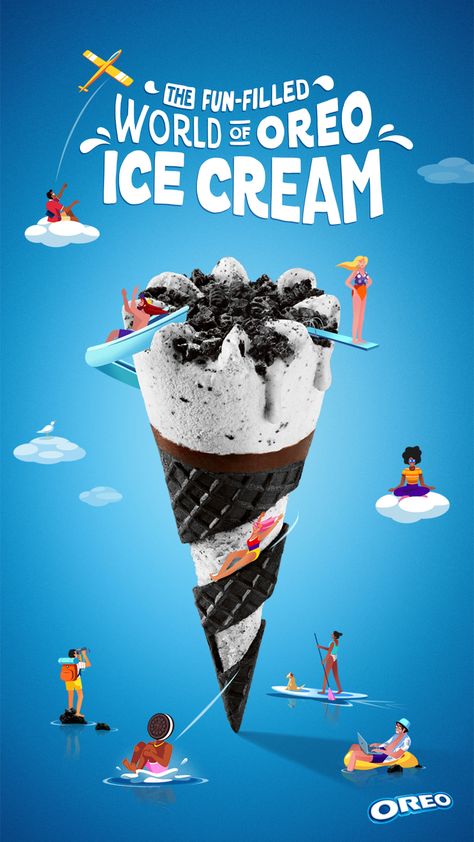 Oreo Ice Cream advert Creative Ice Cream Ads, Ice Cream Poster Design Creative, Ice Cream Poster Advertising, Ice Cream Design Ideas, Ice Cream Ads Creative, Advertisement Poster Product, Ice Cream Creative Ads, Vadilal Ice Cream, Oreo Poster