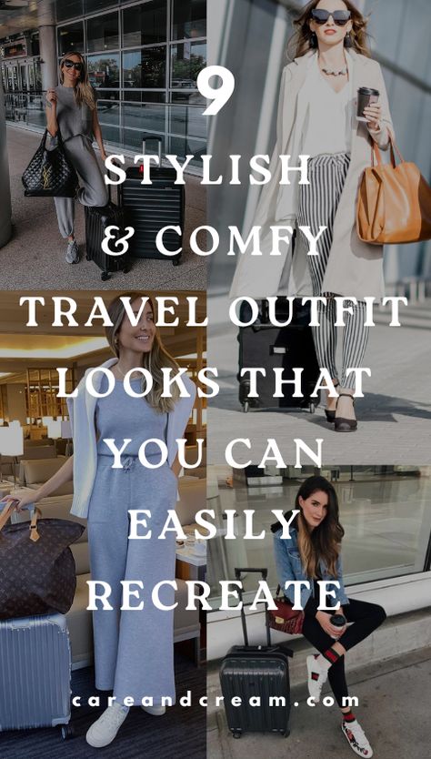 Jet off in style with these 9 stylish and comfy travel outfits. From cute loungewear to chic sweatsuits, these airport outfit ideas are perfect for any journey. Keep your airport style top-notch and your travel wardrobe refreshed with comfortable yet stylish options. Black Leggings Travel Outfit, Casual Traveling Outfits, Airport Fall Outfit Travel Style, Travel Clothes Women Winter, Summer Outfits For Airport, Airport Ideas Outfit, Jet Setter Style Outfit, Comfy Stylish Airport Outfit, Airport Style Travel Outfits Long Flights