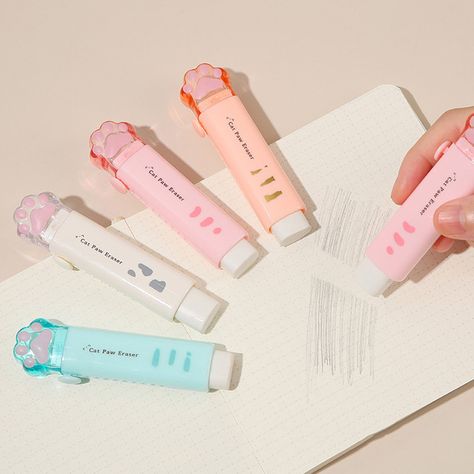 Cute Assesories For School, Korean Cute School Supplies, Aesthetic Korean Stationary, Cute Erasers School Supplies, Cute Korean Things To Buy, All School Supplies, School Stationery Aesthetic List, Kawaii Pens Stationery, Korean Cute Things School Supplies