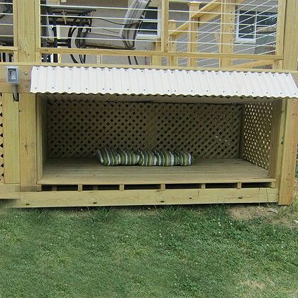 Under deck doghouse house Under Deck Storage, Deck Skirting, Under Deck, Terrasse Design, Raised Deck, Deck Storage, Patio Deck Designs, Storage Building, Under Decks