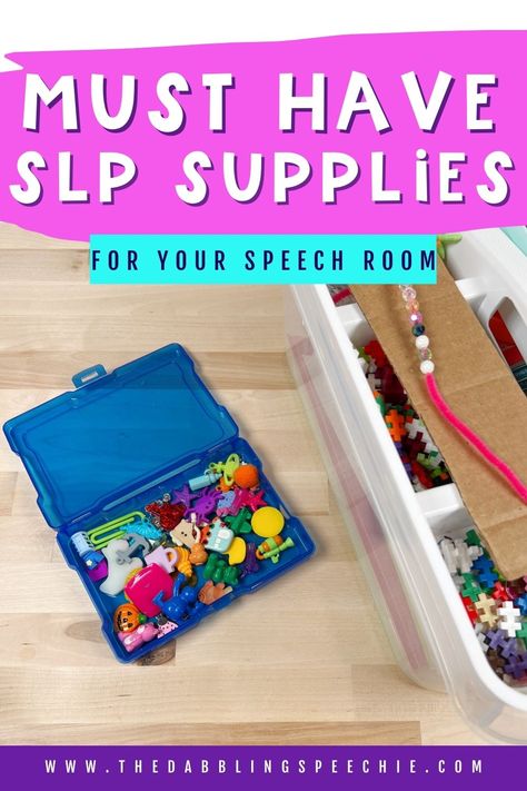 Must have SLP supplies you need for your speech rooms to help you stay organized and do your job with ease! Check out the list to see what new speech therapy supplies you might want to add to your room. Speech Therapy Organization Room, Speech Folders For Students, Decorate Speech Therapy Room, Speech Therapy Must Haves, Organizing Speech Therapy Materials, School Slp Must Haves, Slp Organization Speech Room, Speech Room Organization, Speech Therapy Organization