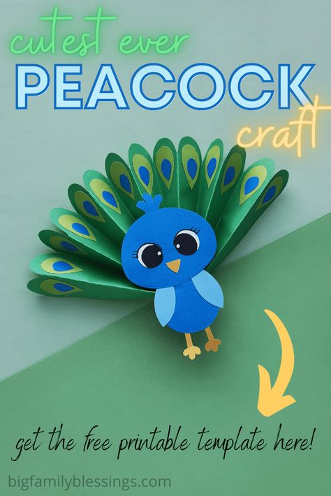 Kids will love creating this fun and easy 3d peacock paper craft! Simply print out the peacock craft template and follow the easy tutorial to create an adorable peacock fan craft with your kids. Peacock Crafts Preschool, Peacock From Paper, 3d Peacock Craft, Three Hens And A Peacock Activities, 3d Birds Craft, Peacock Art Project, Peacock Template Free Printable, Fun Activity For Preschool, Paper Craft Bird