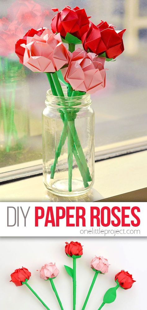 Learn how to make a paper rose in 15 minutes or less with our simple step by step tutorial! These paper roses are so pretty and SO EASY to make! Make a whole bouquet and give it as a gift for Valentine's Day, Mother's Day, a birthday, wedding, anniversary, or any special occasion. It's such a fun paper craft for both kids and adults! Easy Mothers Day Crafts For Toddlers, Paper Roses Diy, Paper Flower Designs, Easy Mother's Day Crafts, Rolled Paper Flowers, Rose Crafts, Easy Paper Flowers, Origami Rose, Paper Peonies