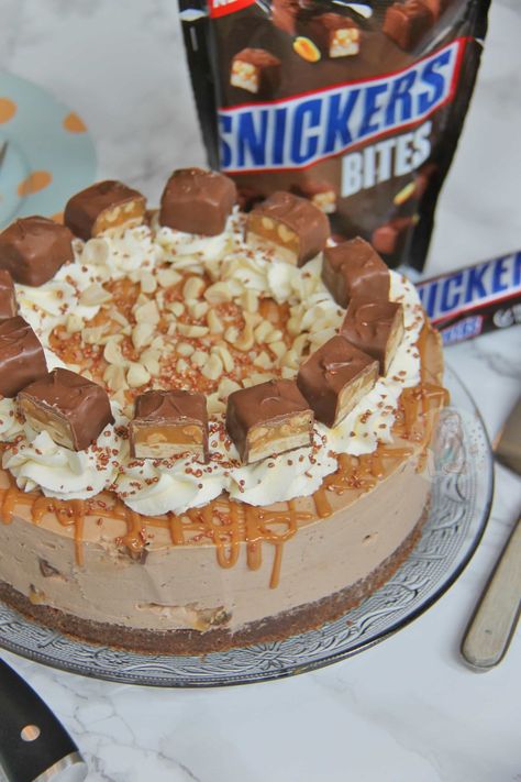 No-Bake Snickers Cheesecake! Snickers Cheesecake Recipe, Chocolate Caramel Cheesecake, Snickers Torte, Thanksgiving Cheesecake, Snickers Cake, Cheesecake Pops, Lemon And Coconut Cake, Snickers Cheesecake, Janes Patisserie