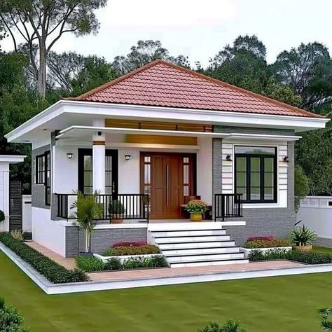 Village Style Houses, Small House Designs Exterior, Small Modern Bungalow, Small Bungalow House Design Modern, Houses Exterior Design, Bungalows Design, Small Cute House, Small Modern Home Design, Bungalow House Exterior