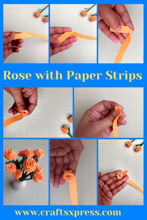 Hello my friends, again I have come up with another DIY paper rose. You can easily make these beautiful Paper roses with paper strips. Let's see how!!! #paperrose #easyrose #quillingrose #rosewithpaperstrips How To Fold A Rose Out Of Paper, Craft Paper Rose Flower, How To Make Mini Roses Paper Flowers, Paper Roses Bouquet Diy, Rose Paper Craft Easy, How To Do Rose With Paper, Flowers Bouquet Diy Paper, Paper Rose Bouquet Diy How To Make, Small Paper Roses Diy Easy