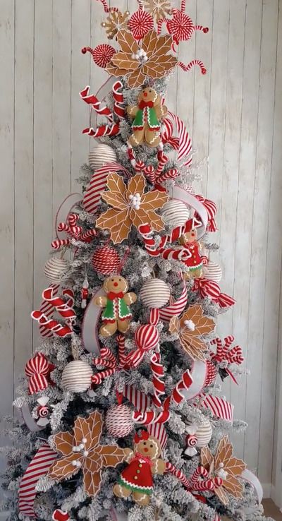 25 Adorable Gingerbread Christmas Decor Ideas - Craftionary Gingerbread Trees Decorated, Gingerbread Christmas Theme Decor, Ginger Bread Christmas Decorations Ideas, Gingerbread Christmas Tree Decor, Christmas Tree Gingerbread Theme, Gingerbread Christmas Trees, Gingerbread Man Christmas Decor, Gingerbread Trees Christmas, Christmas Decor Themes Ideas