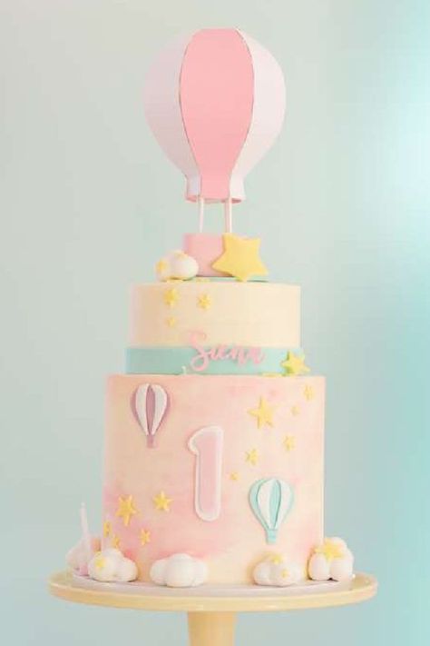 There's something so special about hot air balloons and the way they transport us to magical places. A good idea to celebrate a birthday for the first time would be with a hot air balloon party. Decorate your cake with fondant hot air balloons and stars and you'll have yourself a show stopper! See more party ideas and share yours at CatchMyParty.com Hot Air Balloon 1st Birthday, Hot Air Balloon Birthday Party, Final Cake, Balloon Birthday Cakes, Hot Air Balloon Birthday, Air Balloon Birthday, Bday Themes, 1st Birthday Cake For Girls, 1st Bday Cake