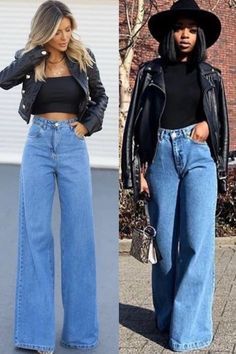 Decent Western Outfits Women, Velour Top Outfit, How To Style Palazzo Jeans, Wide Leg Jeans Outfit Chic, Wid Leg Jeans, Extra Wide Jeans Outfit, Wide Jeans Winter Outfit, Wide Leg Jeans Styling Ideas, Style Wide Leg Jeans Winter