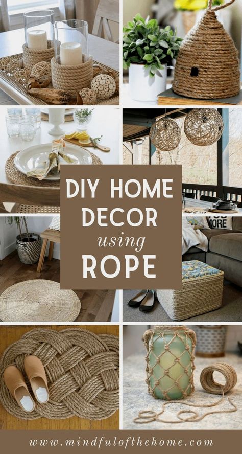 #farmhouse #modernfarmhouse #farmhousedecor Diy Jute Rope Projects, Jute Home Decor Diy Projects, Home Decor Handmade Ideas, Crafts With Twine Diy Projects, Craft Rope Ideas, Rope Diy Ideas Home Decor, Diy Rustic Placemats, Decorative Rope Ideas, Hand Made Room Decoration Things