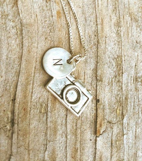 Initial Necklace Initial Charm Necklace by natashaaloha on Etsy, $30.00 Photography Gadgets, Camera Charm, Camera Necklace, Gifts Photography, Travel Charms, Necklace Initial, Photography Gifts, Hand Stamped Jewelry, Stamped Jewelry