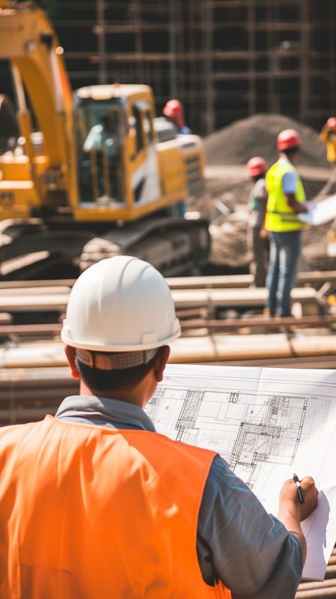 "Construction Site Planning: #EngineerInOrangeVest studies #Blueprints at busy #ConstructionSite with workers and #ConstructionMachinery in background. #ConstructionLife #SitePlanning #OnsiteEngineer #ConstructionWork #AIPortrait #EngineeringLife #DigitalArtwork ⬇️ Download and 📝 Prompt 👉 https://stockcake.com/i/construction-site-planning_261660_51584" Construction Building Photography, Construction Work Aesthetic, Hot Construction Workers, Construction Aesthetic, Blueprint Construction, Site Engineer, Construction Photography, Fake Ft Call, Construction Images