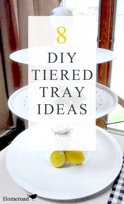 DIY tiered tray with overlay Tiered Food Tray Ideas, How To Make Two Tier Tray, Diy Tiered Plate Stand, Making A Tiered Tray Diy, Making A Tiered Tray, Diy 3 Teir Tray, Tiered Platters Diy, 3 Tired Food Tray Diy, How To Make A Three Tiered Tray