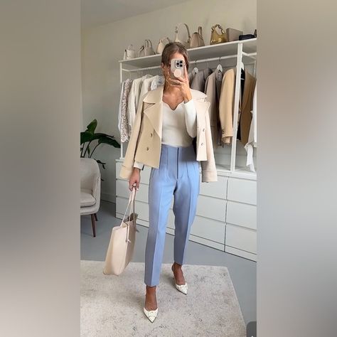 Light Blue Trousers Outfit, Trouser Outfit Women, Blue Trousers Outfit, Light Blue Dress Pants, Blue High Waisted Pants, Trousers Outfit Women, Bright Blue Pants, Blue Pants Outfit, Baby Blue Pants