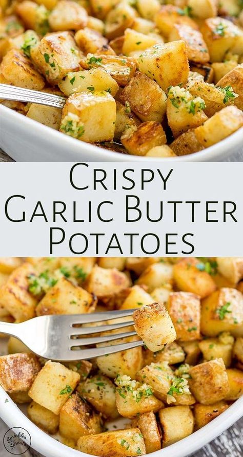 Brabant Potatoes, Garlic Butter Potatoes, Butter Potatoes, Fest Mad, Crispy Garlic, Potato Recipes Side Dishes, Sprout Recipes, Läcker Mat, Potato Side Dishes